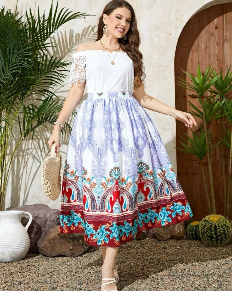 Falda con estampado floral de paisley